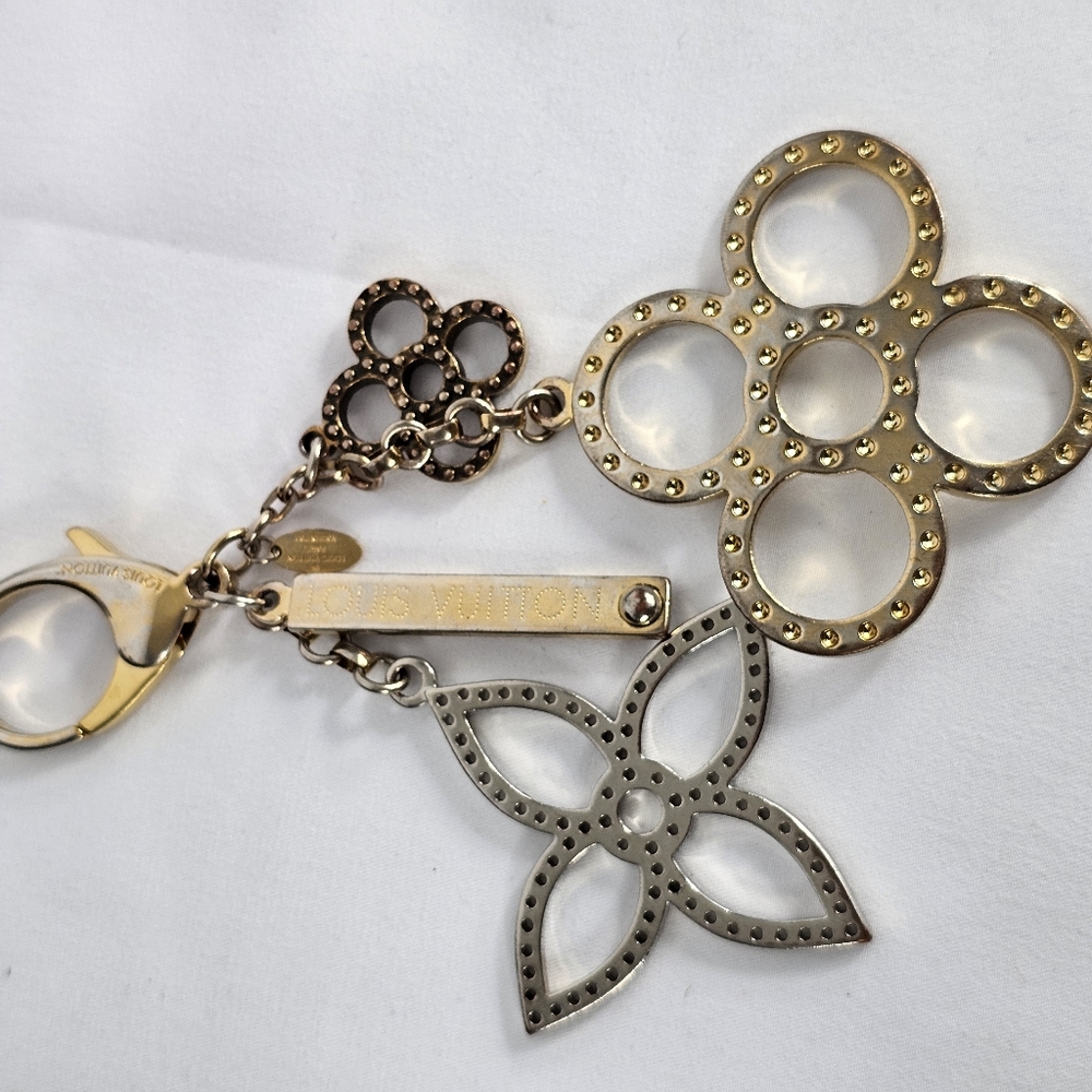 Louis Vuitton Gold and Silver Monogram Flower Keychain Charm